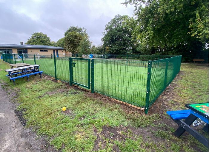 Safe-top mesh fencing at school play area, Chinnor